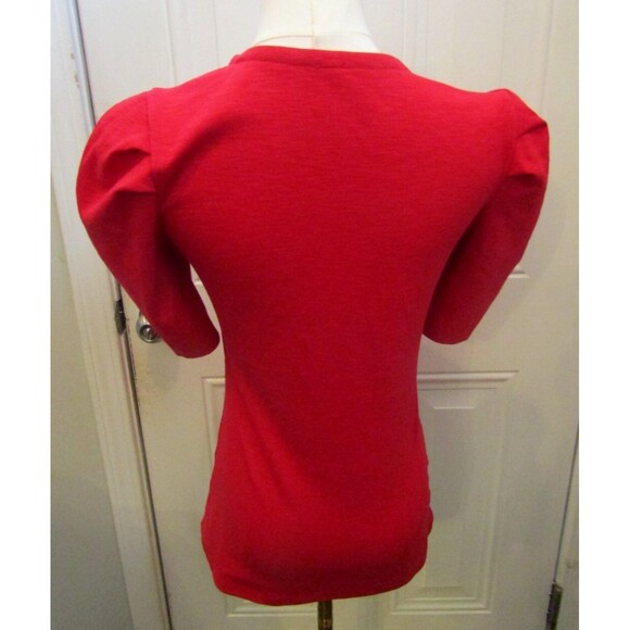 Free People Ellery Top Red Puff Sleeve Pullover Form Fitting NWOT Womens Size S - Picture 4 of 7